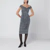 Dolce & Gabbana Diagonal Print Dress In Silk Blend In Gray