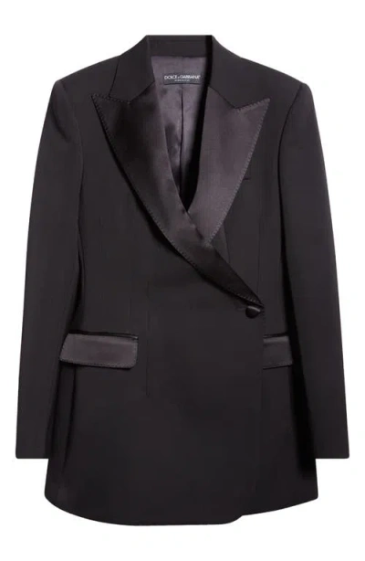 Dolce & Gabbana Dolce&gabbana Double Breasted Gabardine Tuxedo Jacket In N0000 Nero