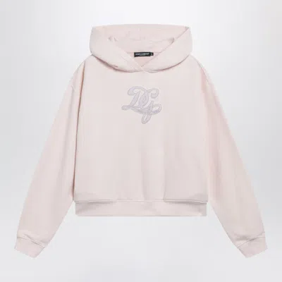 Dolce & Gabbana Embroidered Hoodie In Pink Cotton Blend