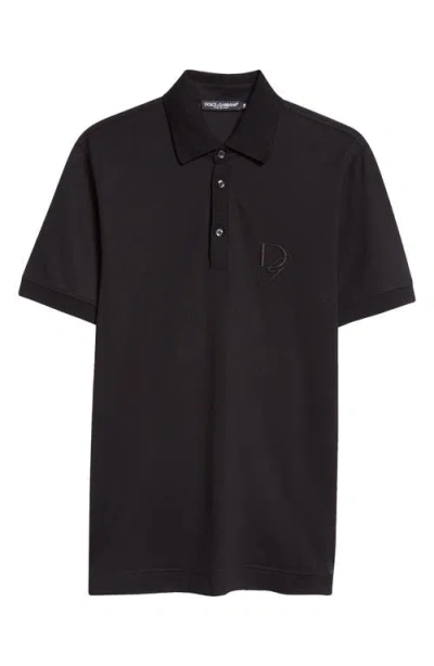 Dolce & Gabbana Chest Embroidered-logo Polo T-shirt In Black