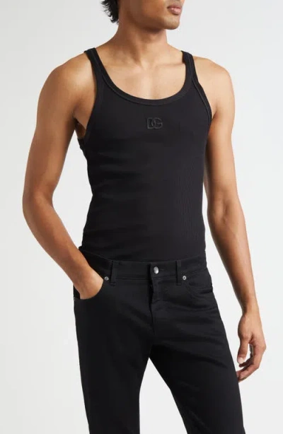 Dolce & Gabbana Dolce&gabbana Embroidered Logo Rib Tank In Black