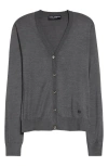 Dolce & Gabbana Dolce&gabbana Embroidered Logo Silk V-neck Cardigan In N0093 Grigio Piombo Scuro