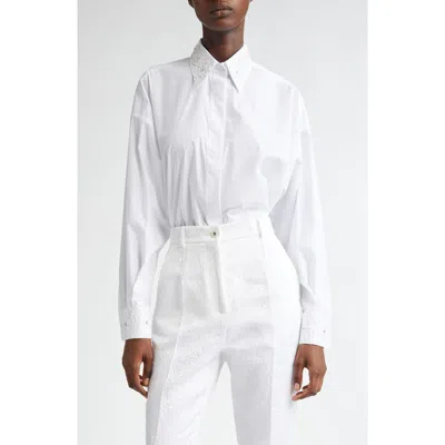 Dolce & Gabbana Dolce&gabbana Embroidered Trim Long Sleeve Cotton Poplin Button-up Shirt In W0800 Bianco Ottico