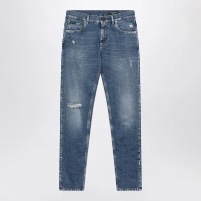 DOLCE & GABBANA DOLCE&GABBANA FADED EFFECT SLIM BLUE JEANS