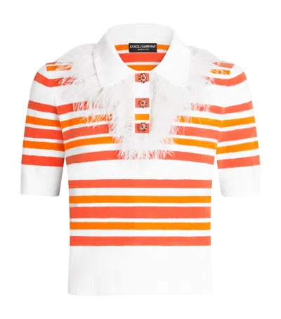 Dolce & Gabbana Dolce&gabbana Feather-trim Stripe Polo Shirt In Orange
