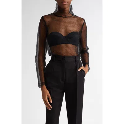 Dolce & Gabbana Dolce&gabbana Fishnet Mesh Long Sleeve Top In N0000 Nero