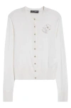 Dolce & Gabbana Dolce&gabbana Floral Appliqué Silk Crewneck Cardigan In Bianco Ottico