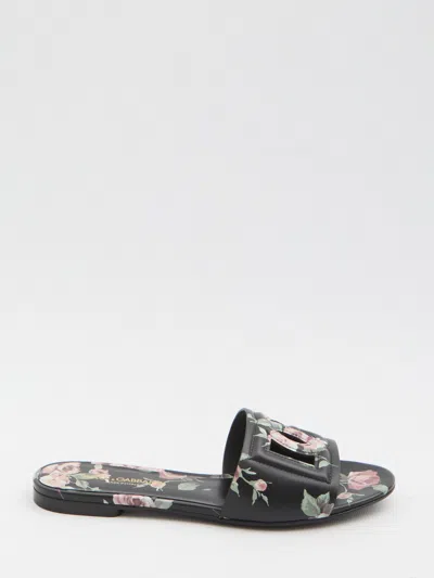 Dolce & Gabbana Dolce&gabbana Floral Beachwear Slides In Black