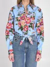 Dolce & Gabbana Floral Shirt Collared Neck Long Sleeves Tie Front In Blue