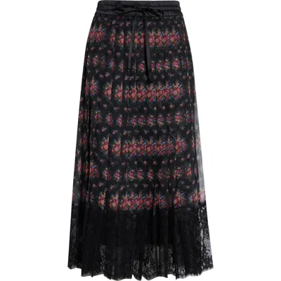 Dolce & Gabbana Small Flower Bouquets-print Pleated Chiffon Skirt In Black