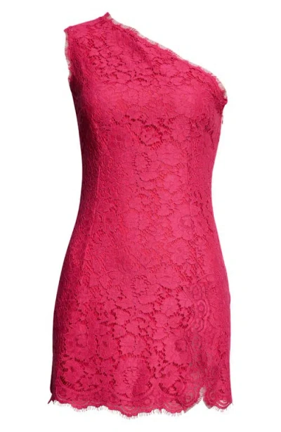 Dolce & Gabbana Dolce&gabbana Floral Lace One-shoulder Minidress In F0382 Rosa Shocking