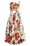 Dolce & Gabbana Sleeveless Dress In Cotton Poplin Flower Print In Animal Print