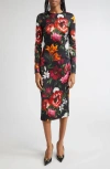 Dolce & Gabbana Flower Print Satin Midi Dress In Multi