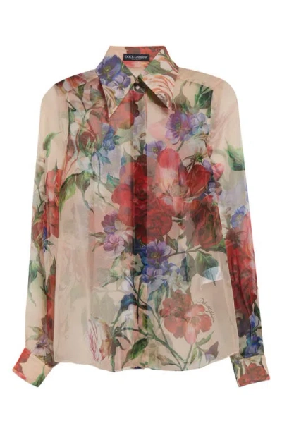 DOLCE & GABBANA DOLCE&GABBANA FLORAL PRINT SILK CHIFFON BUTTON-UP SHIRT