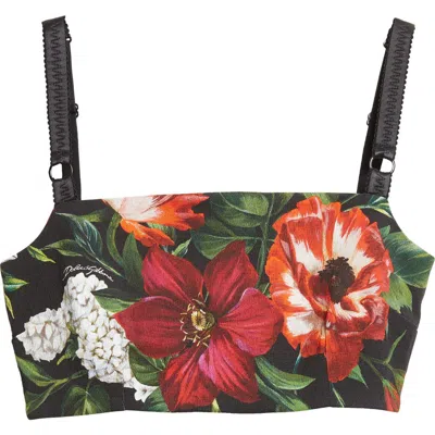 Dolce & Gabbana Dolce&gabbana Floral Print Stretch Faille Crop Top In Multi