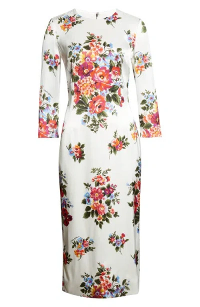 Dolce & Gabbana Abito Midi Bianco Con Stampa Floreale Dolce E Gabbana In White