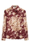 Dolce & Gabbana Rose-print Charmeuse Shirt In Brown