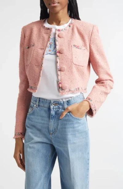 Dolce & Gabbana Dolce&gabbana Floral Trim Crop Tweed Jacket In Pink