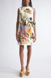 Dolce & Gabbana Dolce&gabbana Flower Bouquet Print Bow Front Minidress In Multi