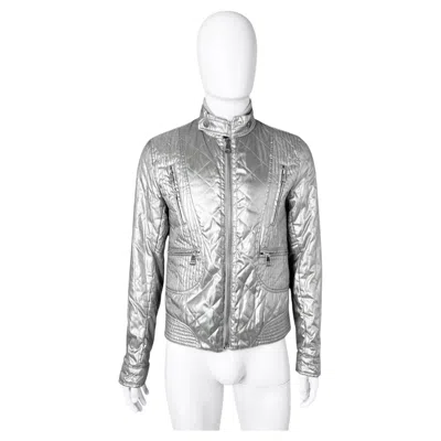 Pre-owned Dolce & Gabbana Dolce&gabbana F/w 2006 Astro Silver Metallic Quilted Biker Jacket In Gray