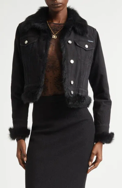 DOLCE & GABBANA DOLCE&GABBANA GENUINE SHEARLING TRIM DENIM JACKET