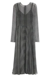 Dolce & Gabbana Dolce&gabbana Glen Plaid Long Sleeve Silk Midi Dress In Principe Di Galles
