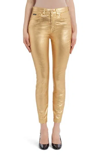 Dolce & Gabbana Dolce&gabbana Grace Laminated Skinny Ankle Jeans In Gold