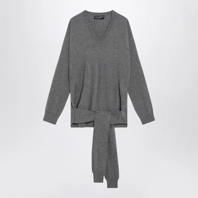 Dolce & Gabbana V-neck Knotted Cashmere Sweater Clothing In Gray