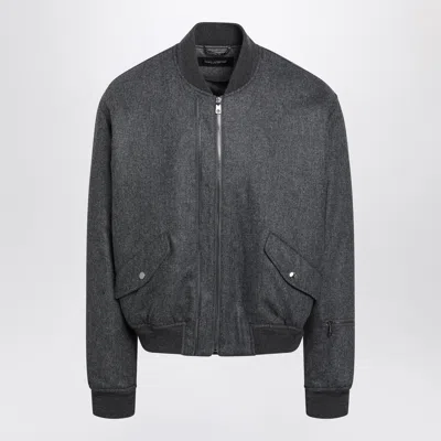 Dolce & Gabbana Dolce&gabbana Grey Mélange Zip-up Bomber Jacket In Wool In Gray