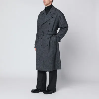 Dolce & Gabbana Grey Wool Double-breasted Coat In Multi