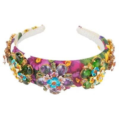 Pre-owned Dolce & Gabbana Dolce&gabbana Headband With Flowers In Brown