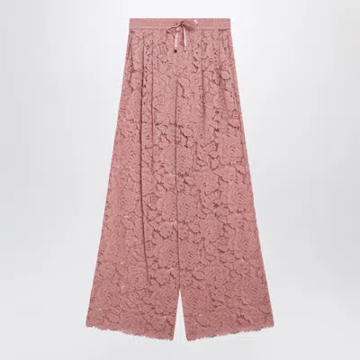 Dolce & Gabbana Highwaist Flared Floral Lace Pants In Dusty Pink In Multi