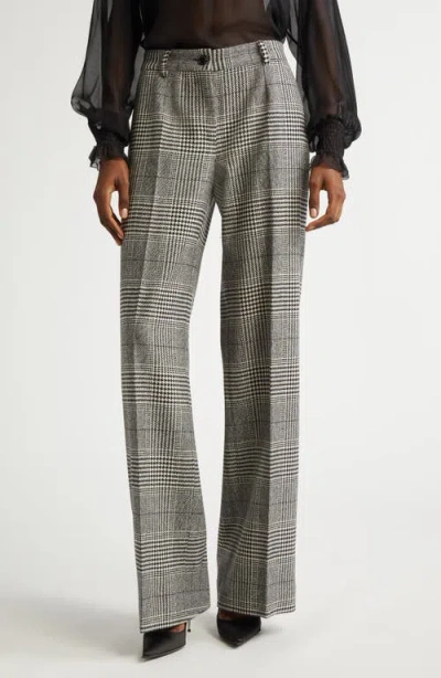 DOLCE & GABBANA DOLCE&GABBANA HOUNDSTOOTH CHECK WOOL & CASHMERE WIDE LEG TROUSERS