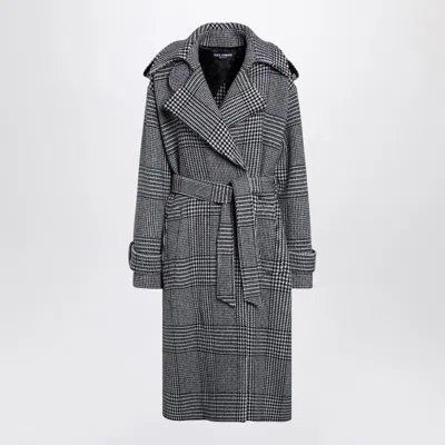 Dolce & Gabbana Houndstooth Wool Checked Coat In Grey