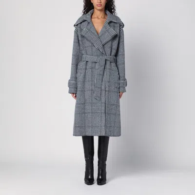 Dolce & Gabbana Houndstooth Wool Checked Coat In Grey