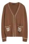 Dolce & Gabbana Virgin Wool Cardigan With Dg Inlay In Brown