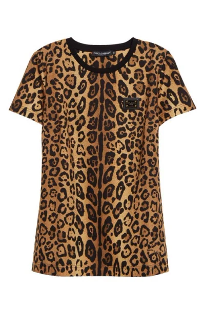 Dolce & Gabbana Short-sleeved Leopard-print Jersey T-shirt In Multicolor