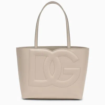 Dolce & Gabbana Small Dg Logo Leather Tote Bag In Beige