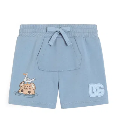 Dolce & Gabbana Dolce&gabbana Kids Cotton Fleece Bermuda Printed Shorts In Blue
