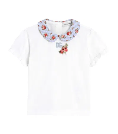 Dolce & Gabbana Dolce&gabbana Kids Cotton Floral-trim T-shirt In White
