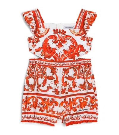 Dolce & Gabbana Dolce&gabbana Kids Cotton Majolica Print Playsuit In Multi