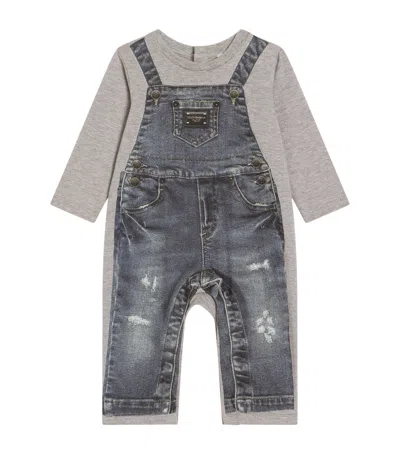 Dolce & Gabbana Dolce&gabbana Kids Cotton Printed Playsuit In Gray