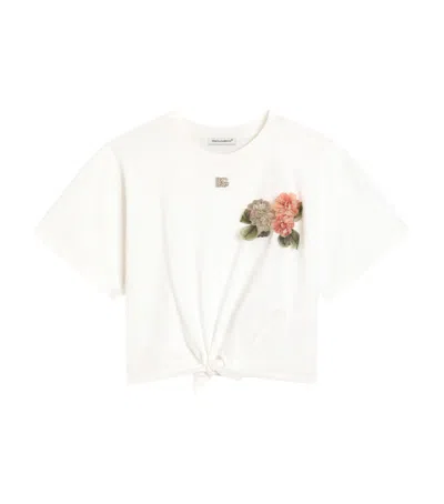 Dolce & Gabbana Dolce&gabbana Kids Cotton Tie Floral T-shirt In White