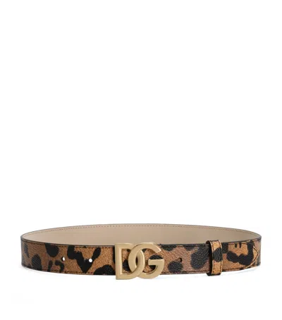 Dolce & Gabbana Dolce&gabbana Kids Leopard Print Dg Belt In Brown