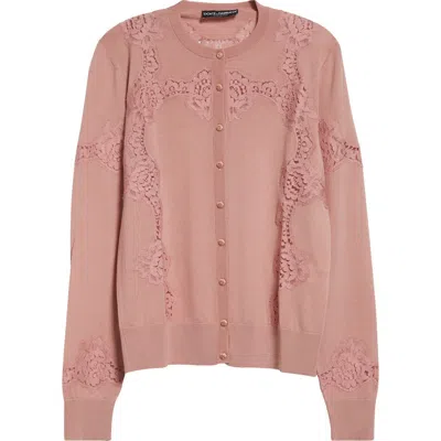 DOLCE & GABBANA DOLCE&GABBANA LACE DETAIL VIRGIN WOOL & COTTON BLEND CARDIGAN
