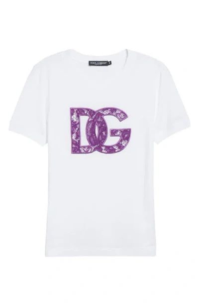 Dolce & Gabbana Dolce&gabbana Lace Inset Jersey Logo T-shirt In White