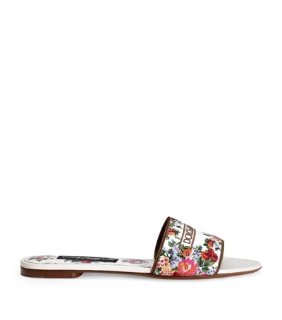DOLCE & GABBANA DOLCE&GABBANA LEATHER EMBROIDERED FLORAL SLIDES