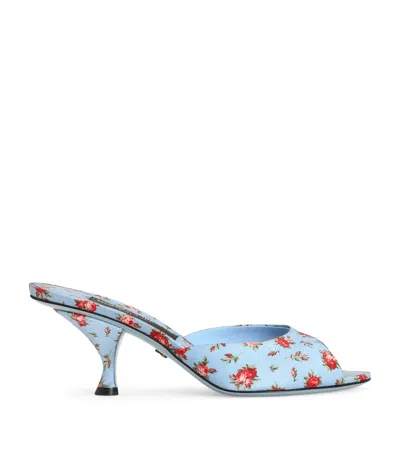 Dolce & Gabbana Keira Satin Mules With Little Roses Print In Blue