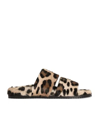 Dolce & Gabbana Dolce&gabbana Kid Leather Leopard Print Slides In Animal Print