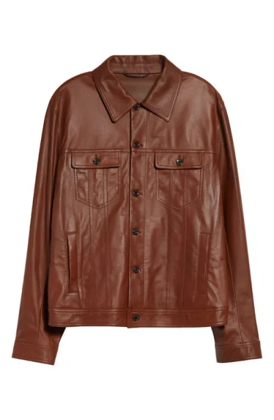 Dolce & Gabbana Dolce&gabbana Leather Trucker Jacket In A0227 Rame 2